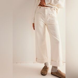 Free People We the Free Palmer Cuffed Jeans Eggshell White Wide Leg Mid Rise NWT